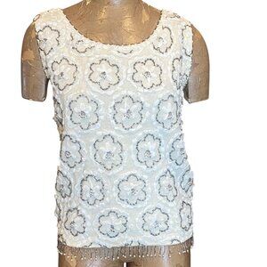 VTG 60s 70s Beaded Sleeveless Top Lambswool Angora Blend Sz 16 #240J
